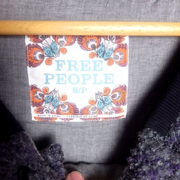 Free People Gray Purple Boucle Knit Jacket Blazer Size Small - Picture 5 of 7